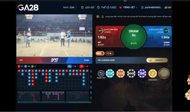 Hướng Dẫn Chi Tiết Cách Chơi Đá Gà GA28 Tại F168 Thắng To 2 Giao diện đặt cược tại sảnh Đá Gà GA28 Tại F168